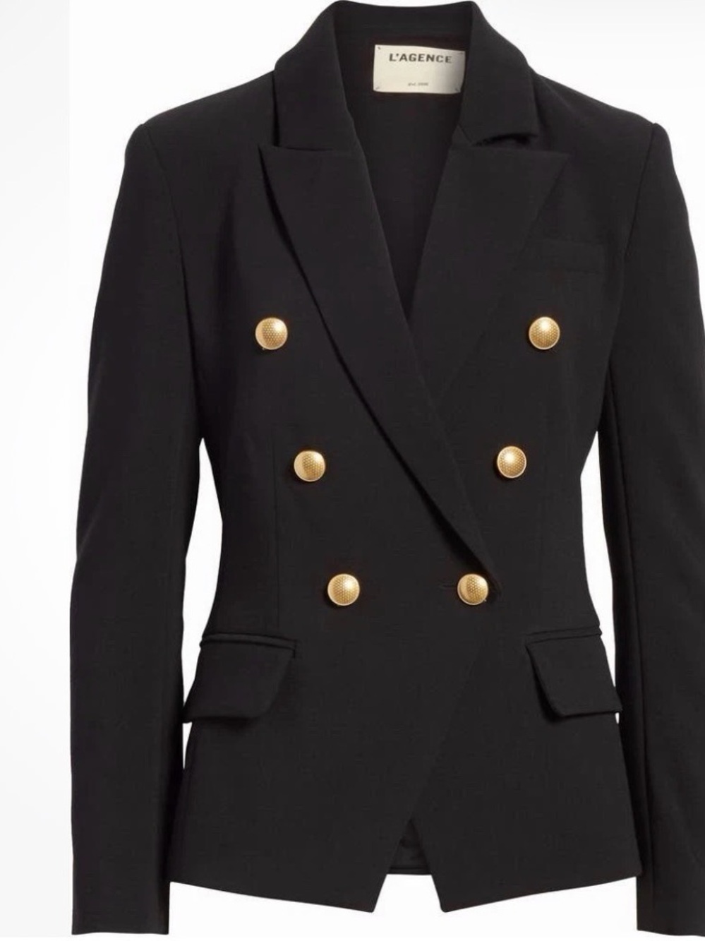 L’AGENCE Kenzie Double-Breasted Black Women's Blazer with Gold Buttons